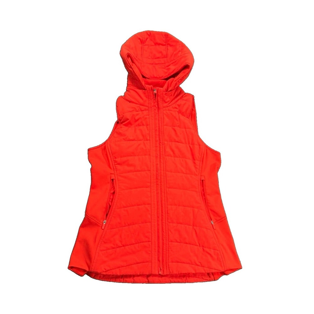 Lululemon Another Mile Vest Women's 10 Orange Red Hooded PrimaLoft